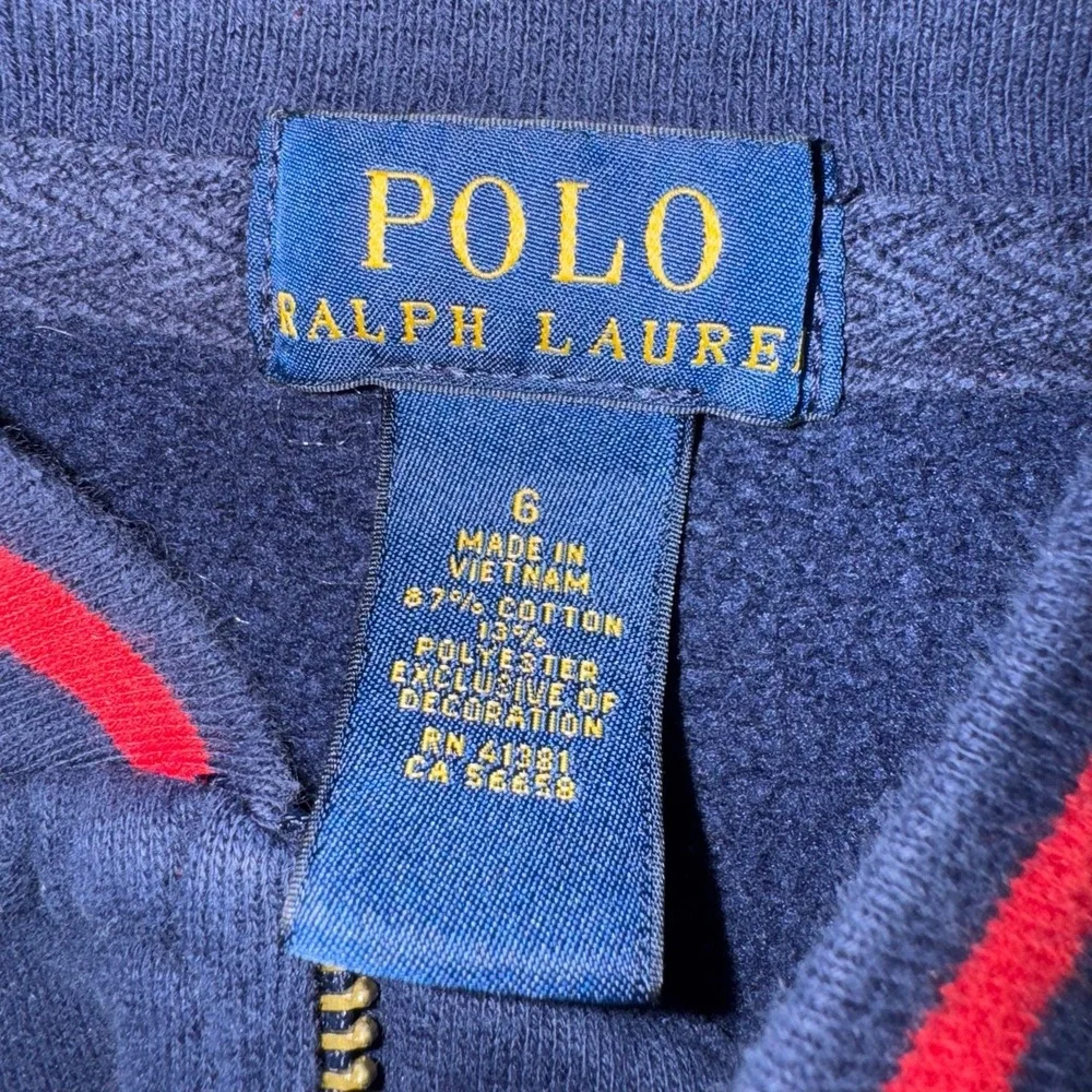Polo Ralph Lauren Boys Bomber Jacket‎ Size 6 Navy Large Pony Varsity Cotton